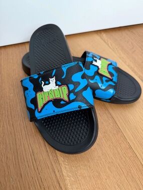 RIPNDIP Slides Lord Nermal in Psychedelic Black & Blue Sz 11